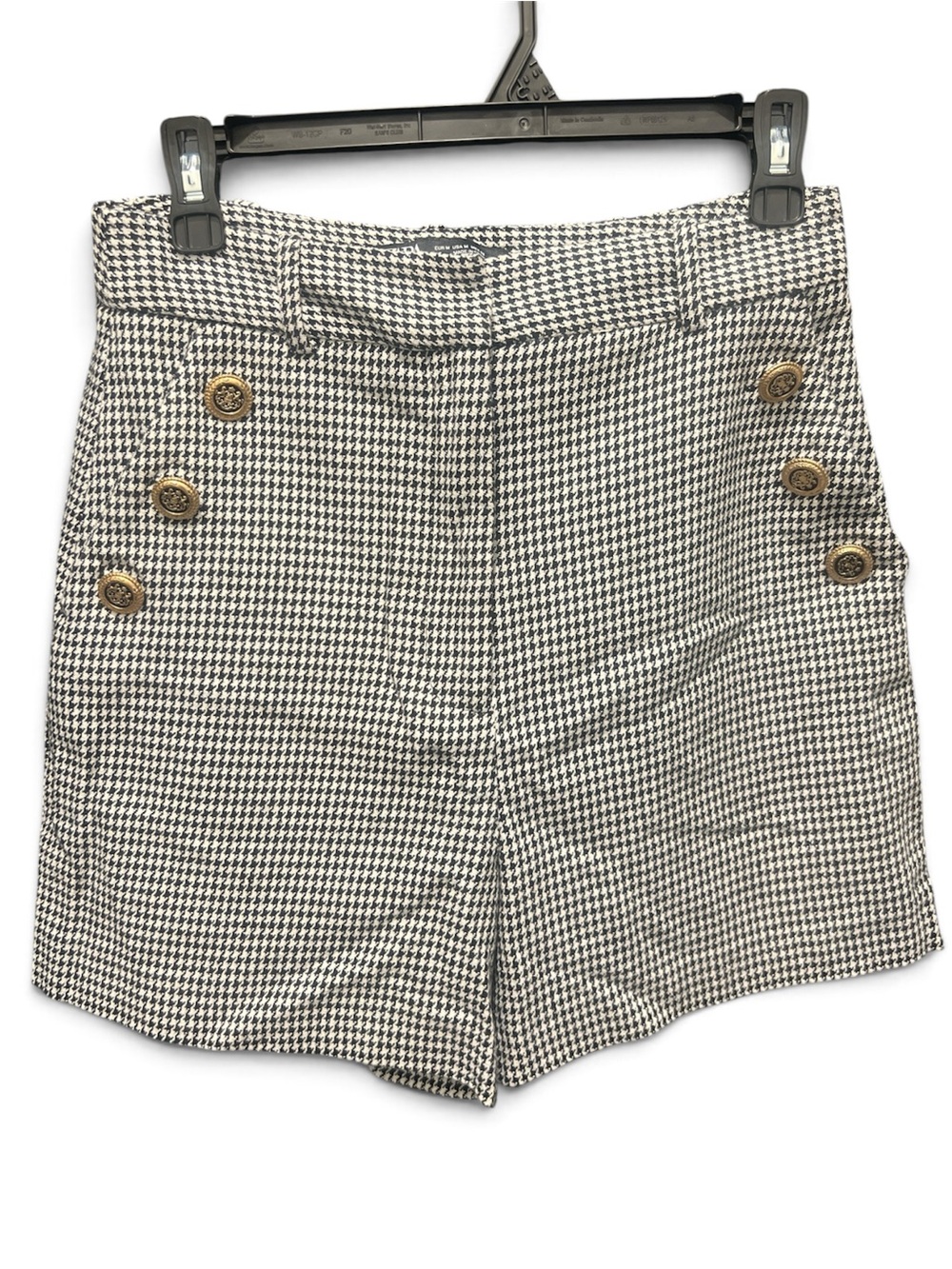 ZARA High-Waist Houndstooth Button-Front Women's Shorts (Medium)